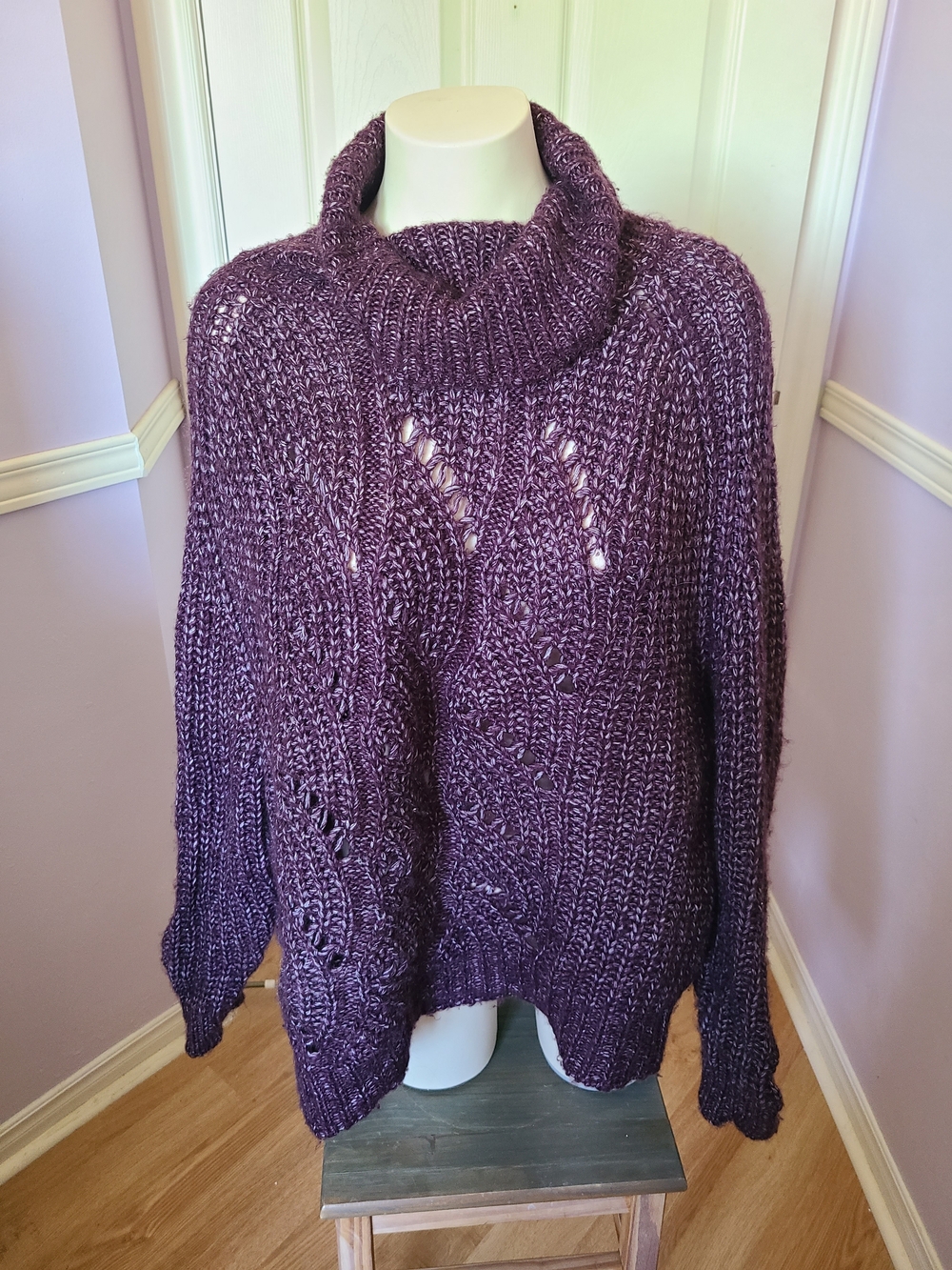 Dynamite Chunky Cable Knit Turtleneck Sweater - Deep Plum